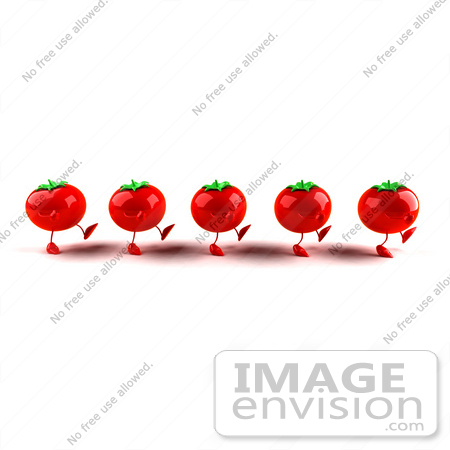 #50808 Royalty-Free (RF) Illustration Of 3d Red Tomato Characters Marching Right by Julos