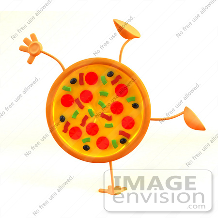 #50810 Royalty-Free (RF) Illustration Of A 3d Pizza Mascot Doing A Cartwheel - Version 2 by Julos