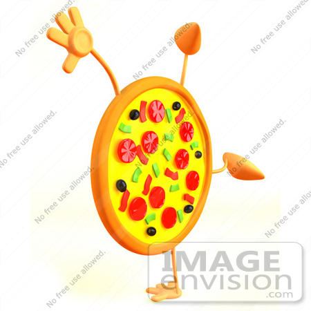 #50811 Royalty-Free (RF) Illustration Of A 3d Pizza Mascot Doing A Cartwheel by Julos