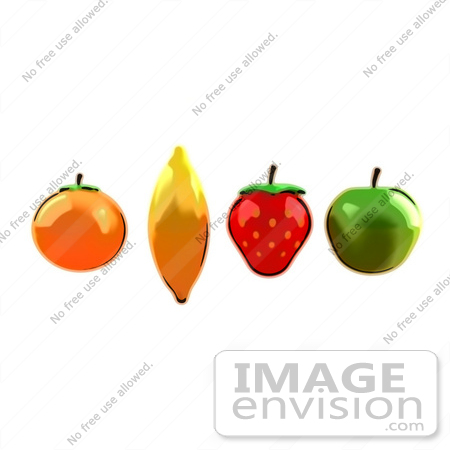 #50825 Royalty-Free (RF) Illustration Of An Orange, Banana, Strawberry And Apple In A Line by Julos