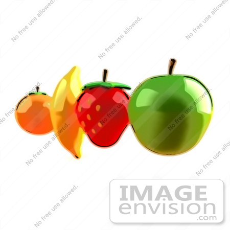 #50826 Royalty-Free (RF) Illustration Of An Orange, Banana, Strawberry And Apple In A Row by Julos