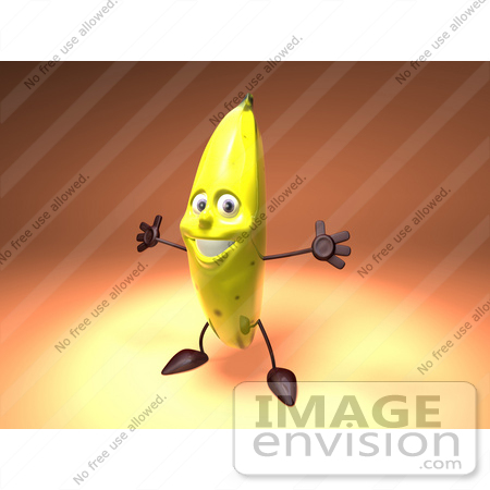 #50832 Royalty-Free (RF) Illustration Of A 3d Banana Mascot Holding His Arms Open - Version 3 by Julos
