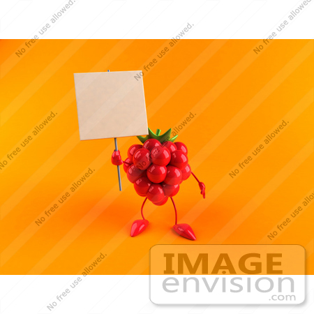 #50835 Royalty-Free (RF) Illustration Of A 3d Red Raspberry Character Holding Up A Blank Sign - Version 2 by Julos