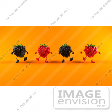 #50842 Royalty-Free (RF) Illustration Of A Group Of Walking 3d Raspberry And Blackberry Characters - Version 2 by Julos