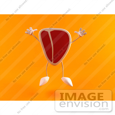 #50849 Royalty-Free (RF) Illustration Of A 3d Steak Character Jumping - Version 1 by Julos