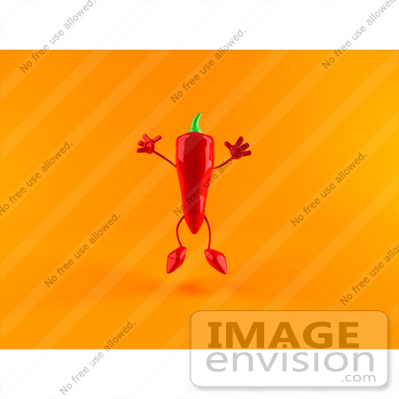 #50858 Royalty-Free (RF) Illustration Of A 3d Red Chili Pepper Character Jumping - Version 2 by Julos