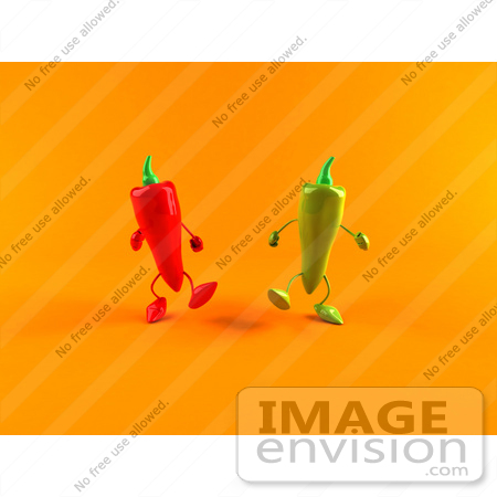 #50859 Royalty-Free (RF) Illustration Of 3d Green And Red Chili Pepper Characters Walking Forward - Version 2 by Julos