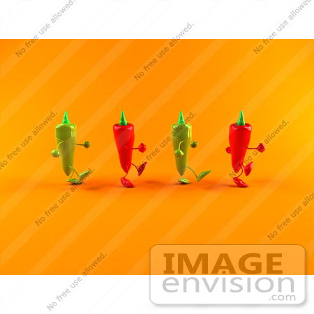 #50860 Royalty-Free (RF) Illustration Of 3d Green And Red Chili Pepper Characters Walking Right - Version 2 by Julos