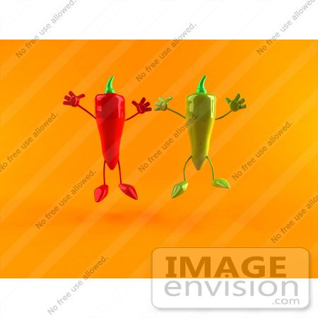 #50861 Royalty-Free (RF) Illustration Of 3d Green And Red Chili Pepper Characters Jumping - Version 1 by Julos