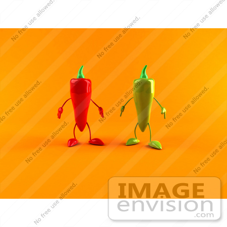 #50863 Royalty-Free (RF) Illustration Of 3d Green And Red Chili Pepper Characters Facing Front - Version 2 by Julos