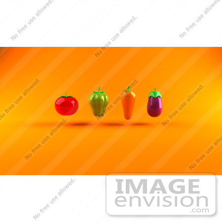#50864 Royalty-Free (RF) Illustration of 3d Tomato, Bell Pepper, Carrot And Eggplant Veggies - Version 3 by Julos