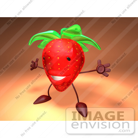 #50871 Royalty-Free (RF) Illustration Of A 3d Strawberry Character Holding His Arms Open - Version 4 by Julos