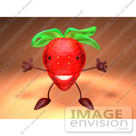 #50872 Royalty-Free (RF) Illustration Of A 3d Strawberry Character Holding His Arms Open - Version 3 by Julos