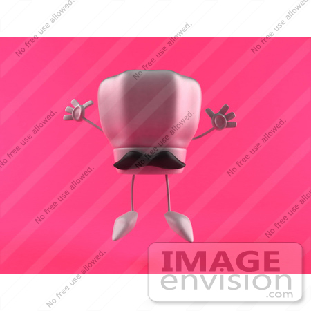 #50879 Royalty-Free (RF) Illustration Of A 3d Chef Hat Mascot With A Mustache, Jumping - Version 2 by Julos