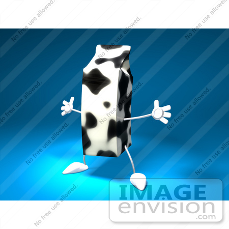 #50883 Royalty-Free (RF) Illustration Of A 3d Cow Patterned Milk Carton Character Holding Its Arms Out - Version 1 by Julos
