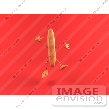 #50884 Royalty-Free (RF) Illustration of a 3d Baguette Bread Character Jumping - Version 3 by Julos