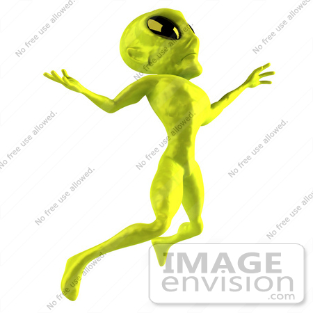 #50888 Royalty-Free (RF) Illustration Of A 3d Green Alien Mascot Leaping by Julos
