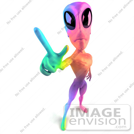 #50892 Royalty-Free (RF) Illustration Of A 3d Rainbow Extraterrestrial Alien Being Holding Up A Finger, Here In Peace by Julos