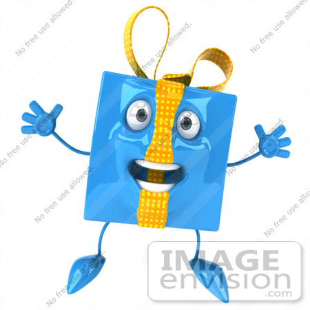 #50947 Royalty-Free (RF) Illustration Of A 3d Blue Gift Mascot Jumping by Julos
