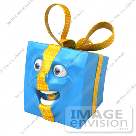 #50948 Royalty-Free (RF) Illustration Of A Blue 3d Present Mascot - Version 3 by Julos