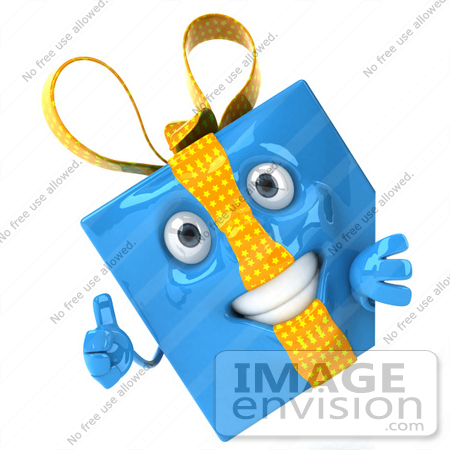 #50952 Royalty-Free (RF) Illustration Of A 3d Blue Gift Mascot Presenting A Blank Sign Board - Version 2 by Julos