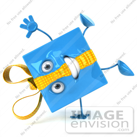 #50953 Royalty-Free (RF) Illustration Of A 3d Blue Gift Mascot Doing A Cartwheel Or Hand Stand by Julos