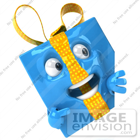 #50954 Royalty-Free (RF) Illustration Of A 3d Blue Present Mascot Pointing To A Blank Sign Board by Julos