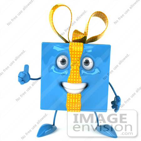 #50955 Royalty-Free (RF) Illustration Of A 3d Blue Present Mascot Standing And Giving The Thumbs Up by Julos