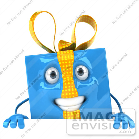 #50956 Royalty-Free (RF) Illustration Of A 3d Blue Present Mascot Holding A Blank Sign Board by Julos
