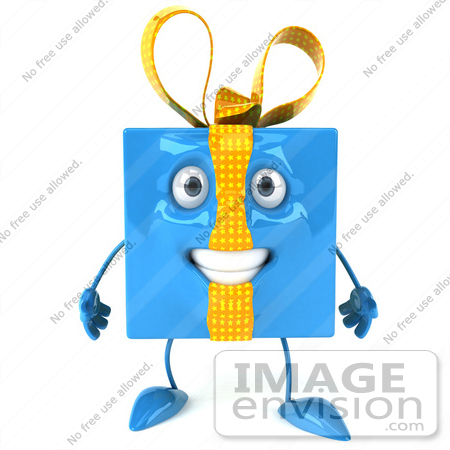 #50957 Royalty-Free (RF) Illustration Of A 3d Blue Gift Mascot With A Bow by Julos