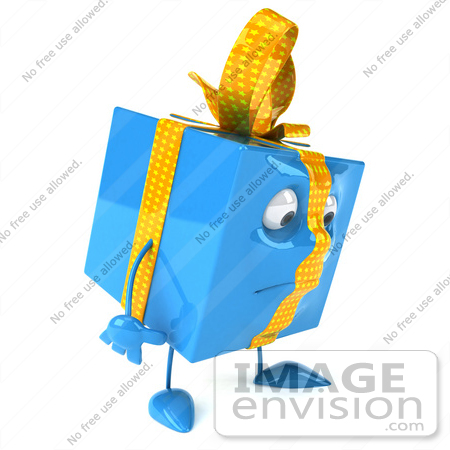 #50958 Royalty-Free (RF) Illustration Of A 3d Blue Gift Mascot Pouting by Julos