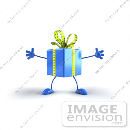 #50964 Royalty-Free (RF) Illustration Of A 3d Blue Present Character With Open Arms - Version 1 by Julos