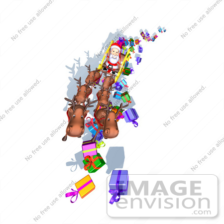 #50967 Royalty-Free (RF) Illustration Of A 3d Santa Claus And Reindeer Flying Over Gifts - Version 7 by Julos