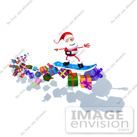 #50971 Royalty-Free (RF) Illustration Of A 3d Santa Claus Snowboarding On Gifts - Version 1 by Julos