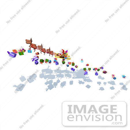 #50972 Royalty-Free (RF) Illustration Of A 3d Santa Claus And Reindeer Flying Over Gifts - Version 6 by Julos