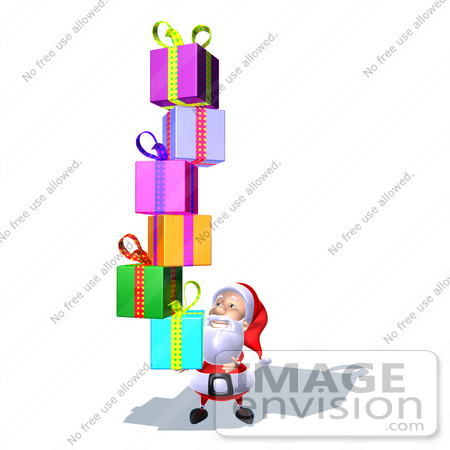 #50973 Royalty-Free (RF) Illustration Of A 3d Santa Claus Carrying Stacked Gifts - Version 6 by Julos
