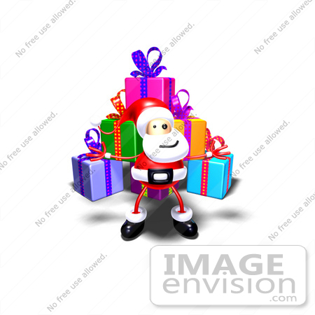 #50974 Royalty-Free (RF) Illustration Of A 3d Santa Claus Standing In Front Of A Stack Of Presents - Version 3 by Julos