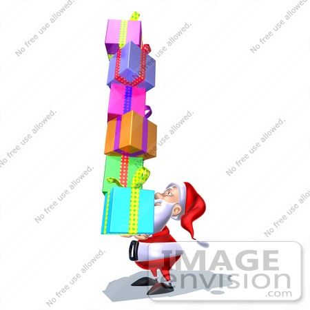 #50976 Royalty-Free (RF) Illustration Of A 3d Santa Claus Carrying Stacked Gifts - Version 8 by Julos