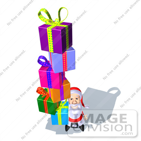 #50977 Royalty-Free (RF) Illustration Of A 3d Santa Claus Carrying Stacked Gifts - Version 10 by Julos