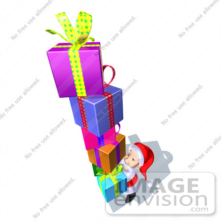 #50978 Royalty-Free (RF) Illustration Of A 3d Santa Claus Carrying Stacked Gifts - Version 9 by Julos