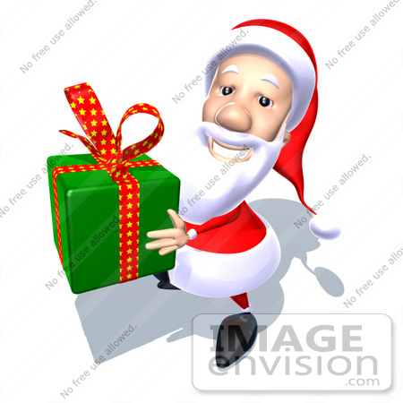 #50979 Royalty-Free (RF) Illustration Of A 3d Santa Claus Carrying A Green Gift - Version 4 by Julos