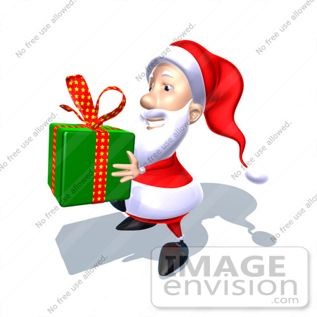 #50980 Royalty-Free (RF) Illustration Of A 3d Santa Claus Carrying A Green Gift - Version 3 by Julos