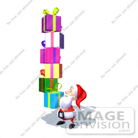 #50981 Royalty-Free (RF) Illustration Of A 3d Santa Claus Carrying Stacked Gifts - Version 7 by Julos