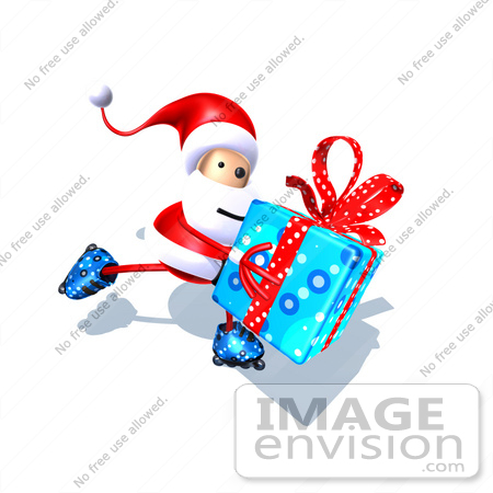 #50982 Royalty-Free (RF) Illustration of a 3d Santa Claus Inline Skating With A Gift - Version 3 by Julos