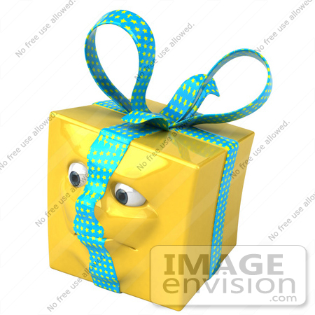 #50986 Royalty-Free (RF) Illustration Of A Yellow 3d Present Mascot - Version 4 by Julos