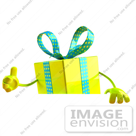 #50989 Royalty-Free (RF) Illustration Of A 3d Yellow Present Character Standing Behind A Blank Sign - Version 2 by Julos