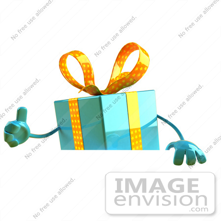 #50993 Royalty-Free (RF) Illustration Of A 3d Blue Present Character Standing Behind A Blank Sign - Version 2 by Julos
