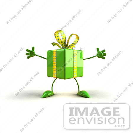 #50994 Royalty-Free (RF) Illustration Of A 3d Green Present Character With Open Arms  - Version 1 by Julos