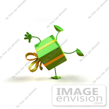#50996 Royalty-Free (RF) Illustration Of A 3d Green Present Character Doing A Cartwheel - Version 1 by Julos
