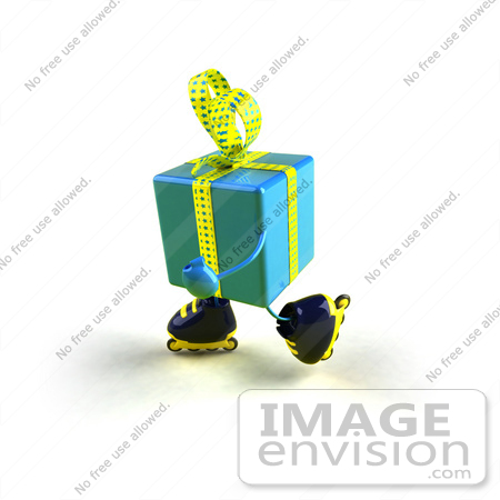 #50997 Royalty-Free (RF) Illustration Of A 3d Blue Present Character Inline Skating - Version 1 by Julos